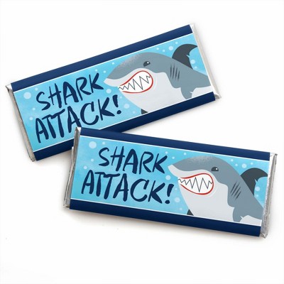 Big Dot of Happiness Shark Zone - Candy Bar Wrapper Jawsome Shark Viewing Week Party or Birthday Party Favors - Set of 24