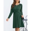 Coolmee Women's Long Sleeve Midi Dress Fall Crewneck Twist Front Casual A-Line Swing Dress - 3 of 4