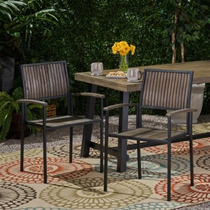 Set Of 2 Modern Acacia Wood Patio Dining Chairs,Outdoor Dining Chair With Metal Frame,Wooden Slats Armrests Lounge Chair-Coolbibila - 1 of 4