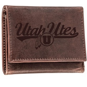 Evergreen NCAA University of Utah Brown Leather Trifold Wallet Officially Licensed with Gift Box - 1 of 1