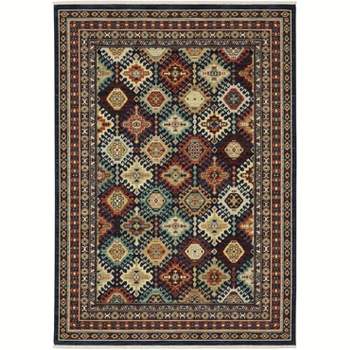Oriental Weavers L003B6240340ST 7 ft. 10 in. x 10 ft. 10 in. Lilihan 003B6 Rectangle Traditional Area Rug, Navy