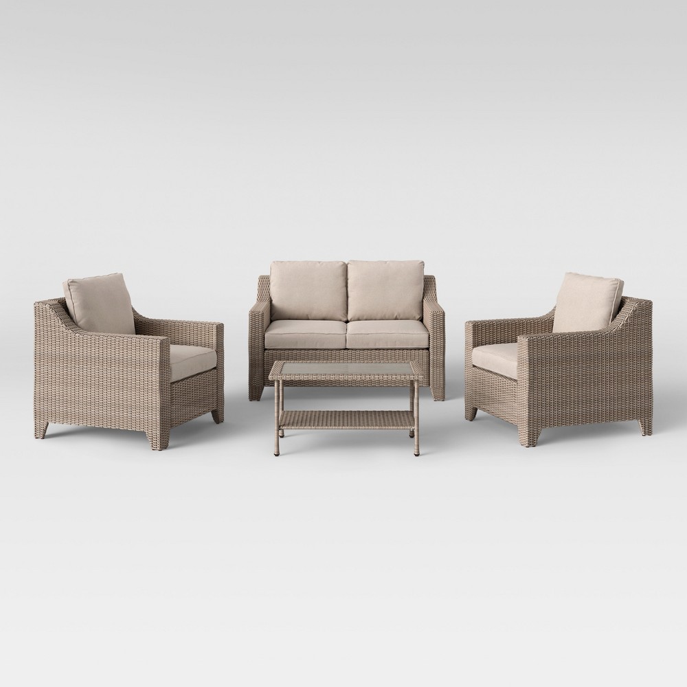 UPC 028776102537 product image for 4pc All Weather Wicker Patio Conversation Set - Gray - Threshold | upcitemdb.com