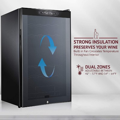 Black Dual Zone Freestanding Wine Cooler with Interior Lighting