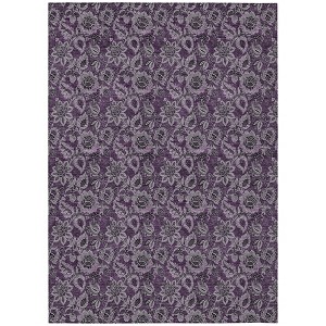 Eggplant Purple And Lilac Floral Washable Indoor Outdoor Area Rug - 1 of 4