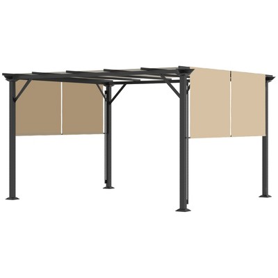 Beige Steel Outdoor Pergola with Retractable Canopy