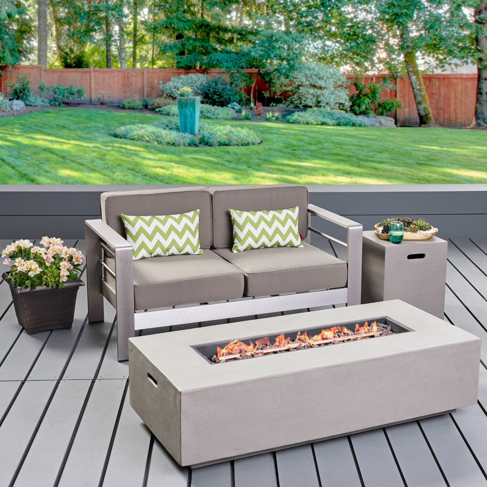 Photos - Garden Furniture Cape Coral 3pc Aluminum and Rectangular MGO Fire Table Set - Light Gray 