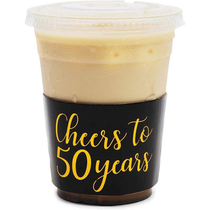 Sparkle and Bash 50-Pack Cheers to 50 Years Corrugated Coffee Cup Sleeves For Paper Cups, 50th Golden Anniversary, 4 of 7