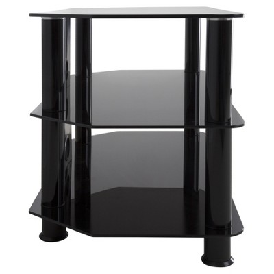 Sleek Black Stainless Steel and Tempered Glass Corner TV Stand