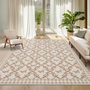 Washable Rug Colorful Floral Butterflies Living Room Rug Low Pile Ultra Soft Foldable Non Slip Carpet Stain Resistant Non Shedding Thin Floor Cover - 1 of 4
