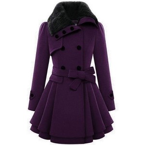 Zeagoo Women's Fashion Faux Fur Lapel Double-Breasted Thick Wool Trench Coat Winter Warm Jacket - 1 of 4