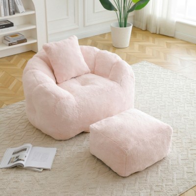 Oversized Bean Bag Chair with Footstool, Big Comfy Floor Sofa for Adults & Kids, Stuffed Lounge Seat for Bedroom or Living Room-The Pop Home
