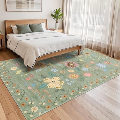 Hallway Runner Rug 2x6 Washable Runner Rugs Non Slip Floral Area Rug Ultra-Thin Soft Flower Carpet Runners for Kitchen Entryway Laundry Bathroom
