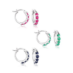 Ross-Simons 2.60 ct. t.w. Multi-Stone and Sterling Silver Jewelry Set: 3 Pairs Of Huggie Hoop Earrings - 1 of 4