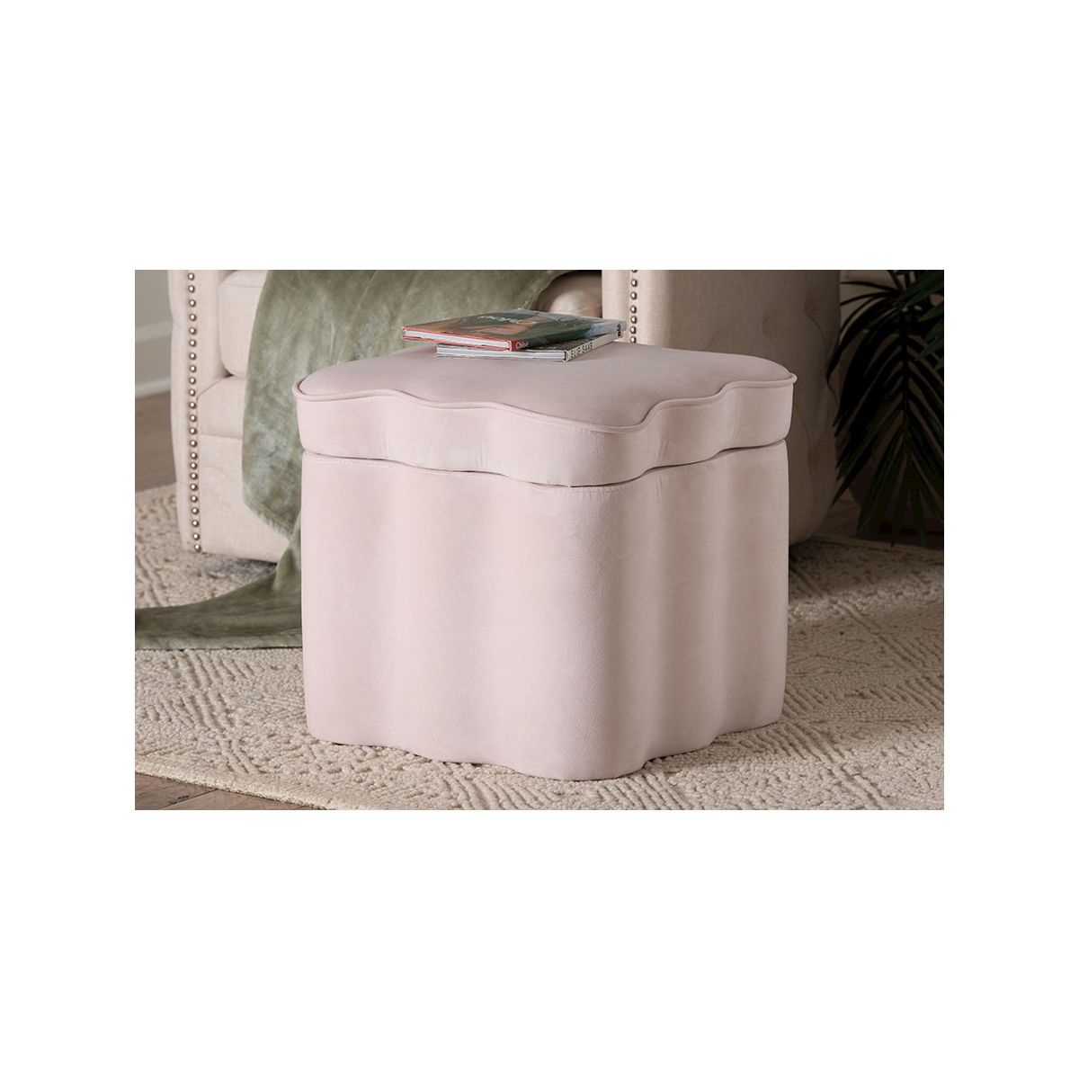 bali & pari,Baxton Studio Paulina Velvet Storage Ottoman, Scalloped - thumbnail 5