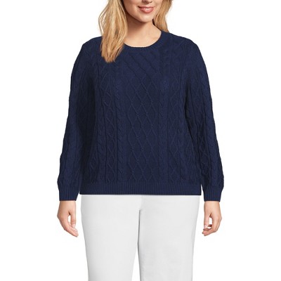 Lands' End Women's Cotton Drifter Crew Cable Pullover Sweater