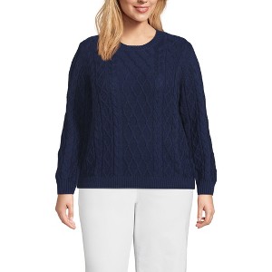 Lands' End Women's Cotton Drifter Crew Cable Pullover Sweater - 1 of 3