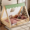 Okak Twin/Full House-Shaped Floor Canopy Beds with Tent & Light Decor,Solid Wood Bed Frame for Kids,Teens,No Spring Box Needed - 2 of 4