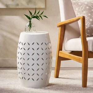 Side Table Coffee Table, Barrel Side Table Rattan+Waterproof Fabric+Metal End Table - 1 of 4