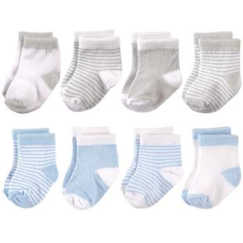 Hudson Baby Infant Boy Cotton Rich Newborn and Terry Socks, Light Blue Gray