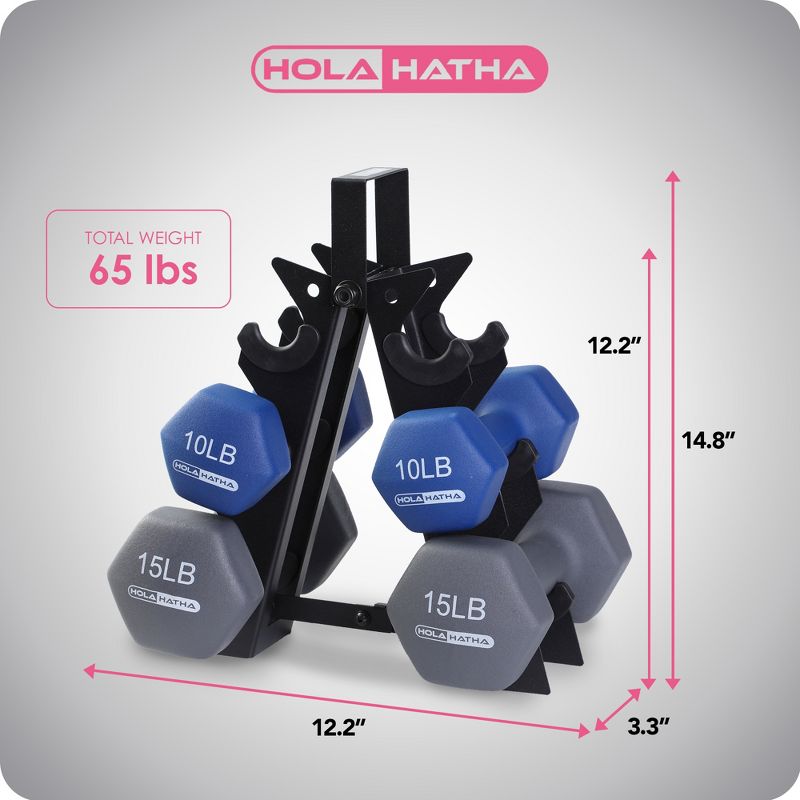 HolaHatha 5, 10, and 15 Pound Neoprene Dumbbell Free Hand Weight Set with Storage Rack, Ideal for Home Gym Exercises to Gain Tone and Definition, 4 of 9
