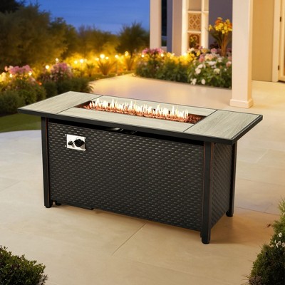 XIZZI Adjustable Flame Metal Fire Pit Table with Gray Tile Top, Lava Rock & Dust Cover, Two Sizes Fire Table for Cozy Outdoor or Indoor Heating