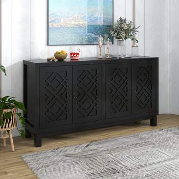 Classic Sideboard, 4 Door Buffet Cabinet with Pull Ring Handles-ModernLuxe