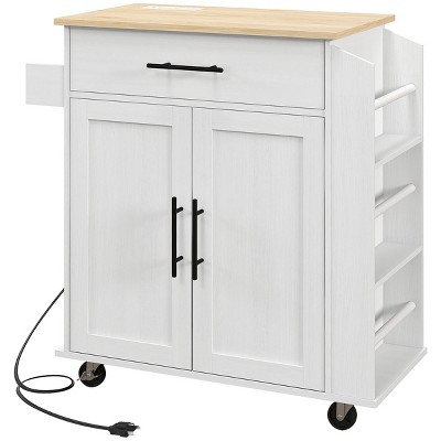 GlasFlength Kitchen Carts and Islands Rolling Kitchen Table Storage Island Mobile Buffet Server Table for Dining Room, White, 29.9"*15"*34.1"