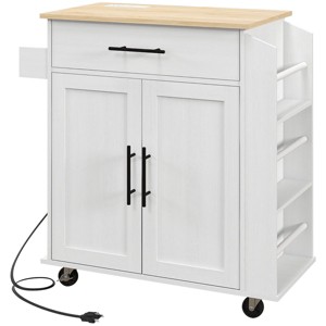 GlasFlength Kitchen Carts and Islands Rolling Kitchen Table Storage Island Mobile Buffet Server Table for Dining Room, White, 29.9"*15"*34.1" - 1 of 4