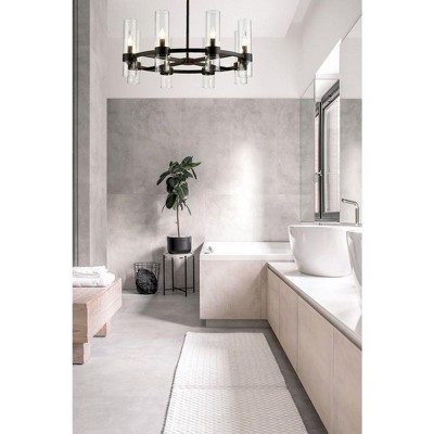 Matte Black Iron and Glass 32" Round Chandelier