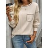 Women's Ribbed Pocket Tee Shirt Casual Crew Neck T-Shirt - 4 of 4