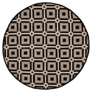 Black/Gray Abstract Hooked Round Area Rug - (6