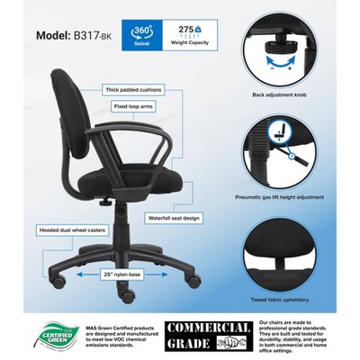 Deluxe Black Fabric Task Chair with Pneumatic Lift and Lumbar Support