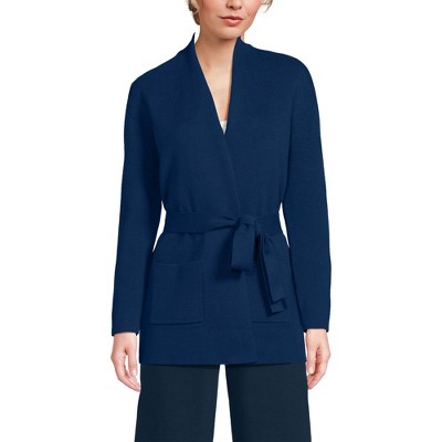 Lands' End Women's Fine Gauge Milano Belted Long Line Cardigan Sweater