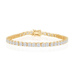 Bella Silver Sterling Silver 4mm Prong-Set Round CZ Tennis Bracelet - Gold Plated - Gold - 7.5 Inch - 1 of 2