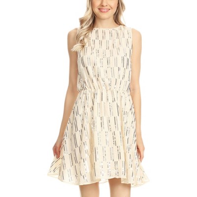 Anna-Kaci Women's Boatneck Sequin Open Back A-line Dress for Daily Wear