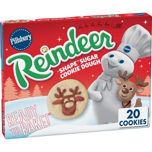 Pillsbury Ready-to-Bake Reindeer Shape Sugar Cookie Dough - 9.1oz/20ct - 1 of 4