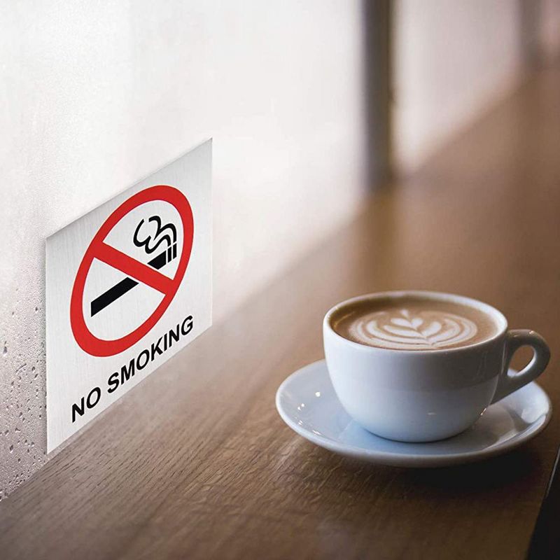 Juvale 4-Pack 5.5 x 5.5 Inch No Smoking Signs for Business - Self-Adhesive Metal Stickers for Homes, Vehicles and Outdoors, 4 of 8