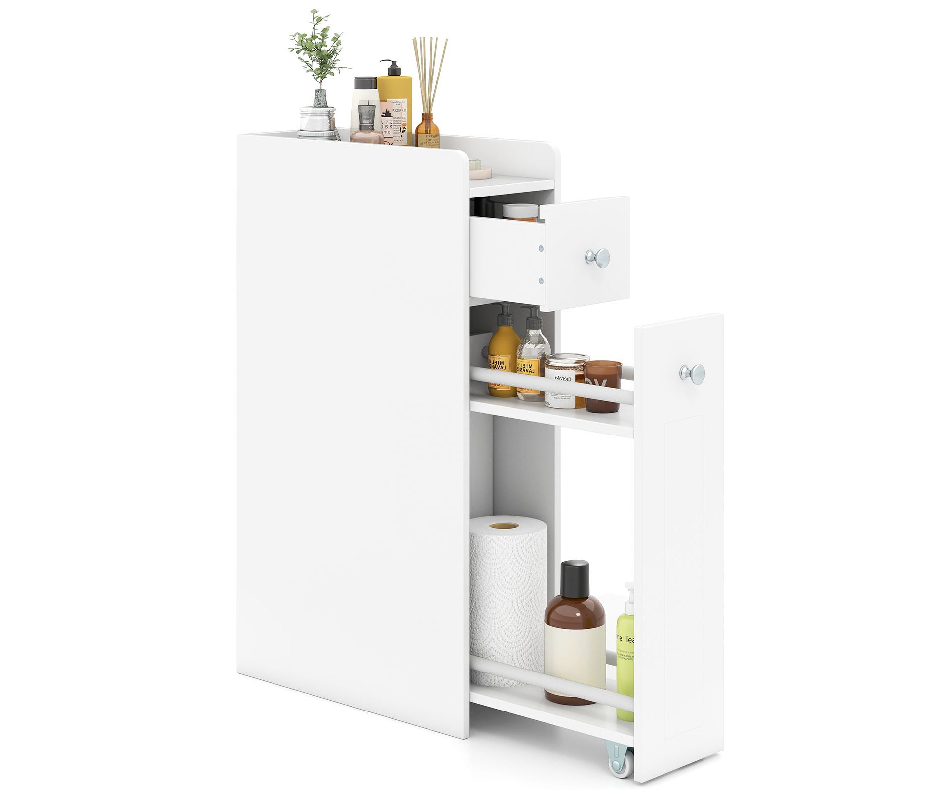 Costway Small Bathroom Storage Cabinet 4-Tier Narrow Toilet Side Storage Cabinet White