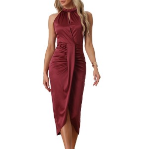 Allegra K Women's Sleeveless Summer Halter Neck Flowy Swing A-Line Party Dress - 1 of 4