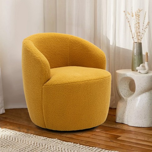 Fannie Yellow Teddy Swivel Accent Armchair Barrel Chair 25.60