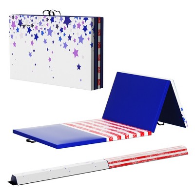 Balancefrom Fitness All-purpose Folding Anti Tear 4 Panel Fitness Mat W/  Sectional Floor Balance Beam For Aerobics & Gymnastics, Red/white/blue :  Target