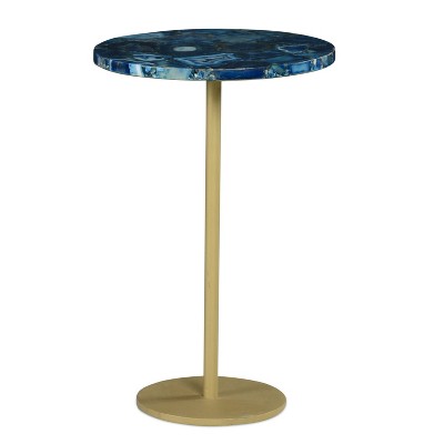 Oceana Round Chairside End Table Agate Blue - Steve Silver Co.: Gold Iron Base, Agate Stone, No Tools Assembly