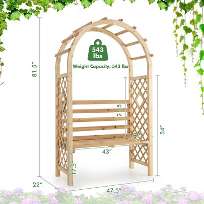 Natural Fir Wood Garden Bench Arch Arbor with Trellis