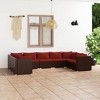 vidaXL Brown Poly Rattan Patio Lounge Set with Cushions - 9 Piece Outdoor Seating Arrangement with Sturdy Steel Frame and Easy Maintenance - 2 of 4