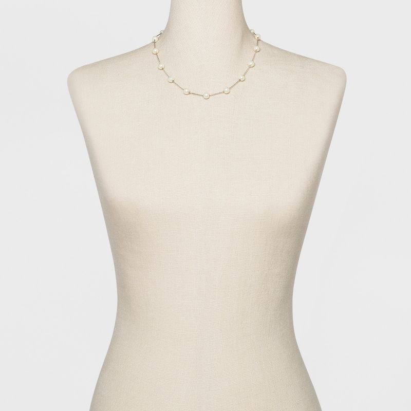 Short Faux Pearl Chain Necklace - A New Day&#8482; Silver, 2 of 4