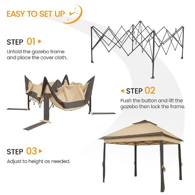 Beige and Brown 11x11 FT Adjustable Pop-Up Gazebo Tent