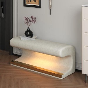 XIYUYEU Modern Entryway Bench, Leather Upholstered Ottoman with LED Sensor Light for Living Room, Bedroom - 1 of 4