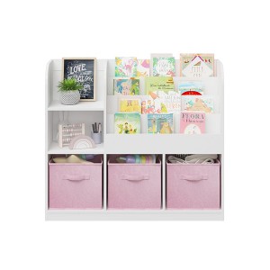 Ruvalino Decorative Bookshelf Kids Bookcase with Fabric Drawers for Bedroom Playroom Nursery, White Pink, 36.22"*11.81"*31.5" - 1 of 4