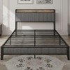 Streamdale Queen Size Bed Frame with Charging Station, Upholstered Headboard, Metal Platform, Grey - 2 of 4