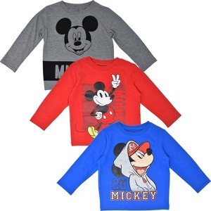 Disney Mickey Mouse 3 Pack Long Sleeve T-Shirts Infant to Big Kid - 1 of 4